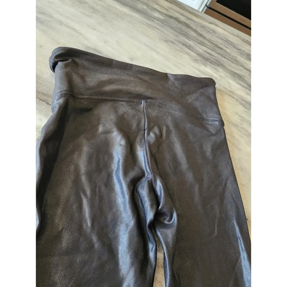 Spanx Black Coated Faux‎ Leather Leggings Full Length Size Small